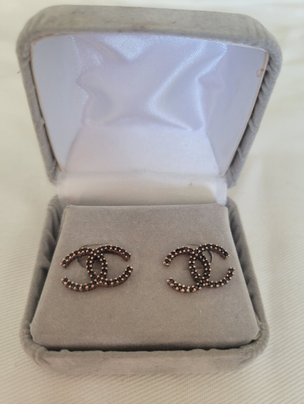 Chocolate and Rose Gold Double C Crystal Stud Earrings